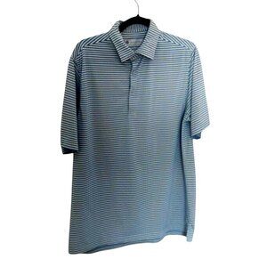 Donald Ross Medium Blue/Yellow Striped Short Sleeve Polo Shirt